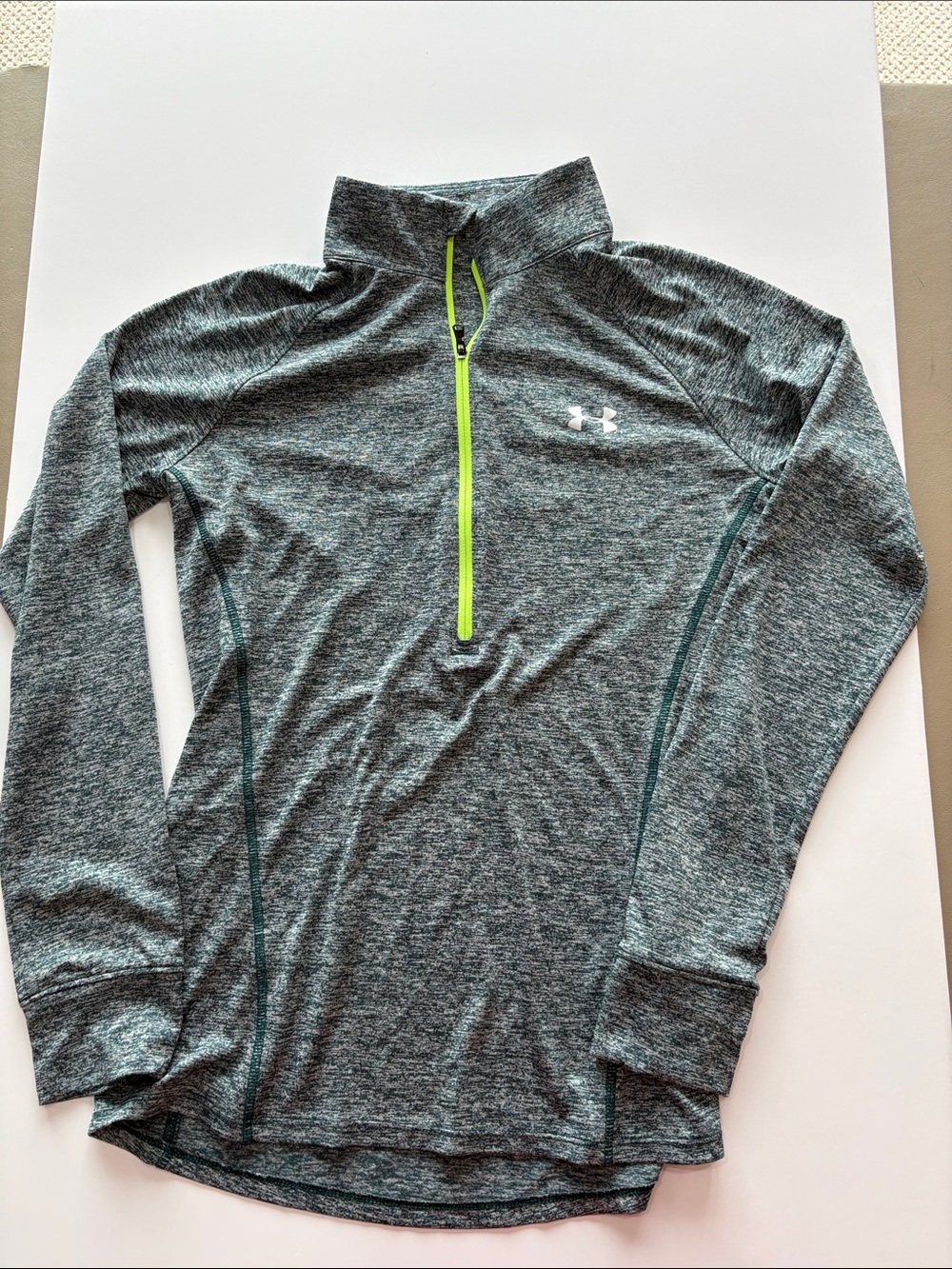 Under Armour Women's Heathered Gray and Neon Green Quarter-Zip Sweatshirt